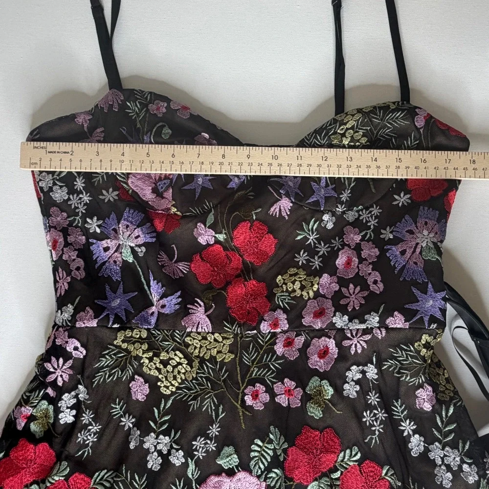 Dress the Population Black Floral Midi Dress with Red and Pink Embroidery - Picture 15 of 16